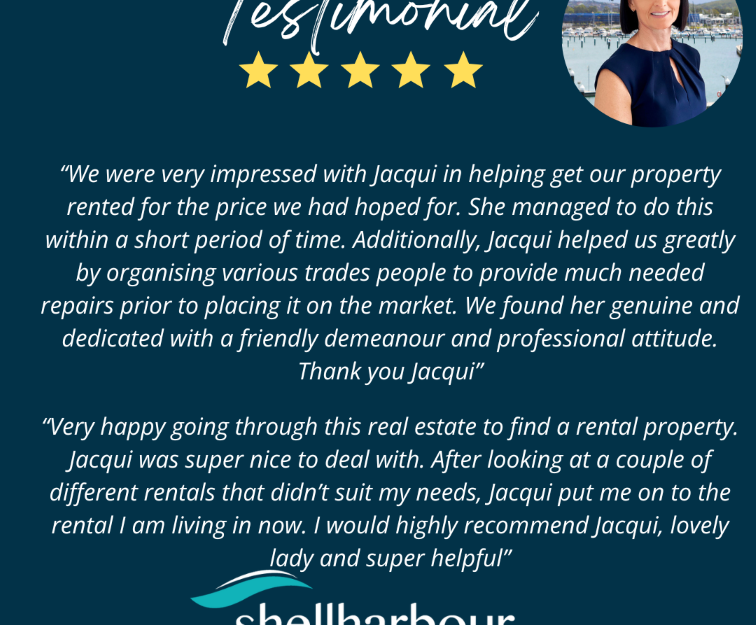 We Love 5 Star Reviews 🌟🌟🌟🌟🌟for Jacqui Rowe Property Manager Shellharbour Marina Real Estate